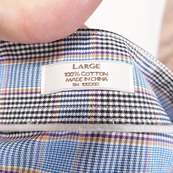 Peter Millar Shirt Mens Large Blue Brown Plaid Button Down Dress Cotton Check - Picture 7 of 8